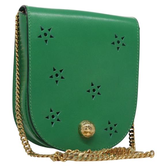 CELINE Shoulder Bag Leather Green Gold Auth 114967V - Picture 1 of 16